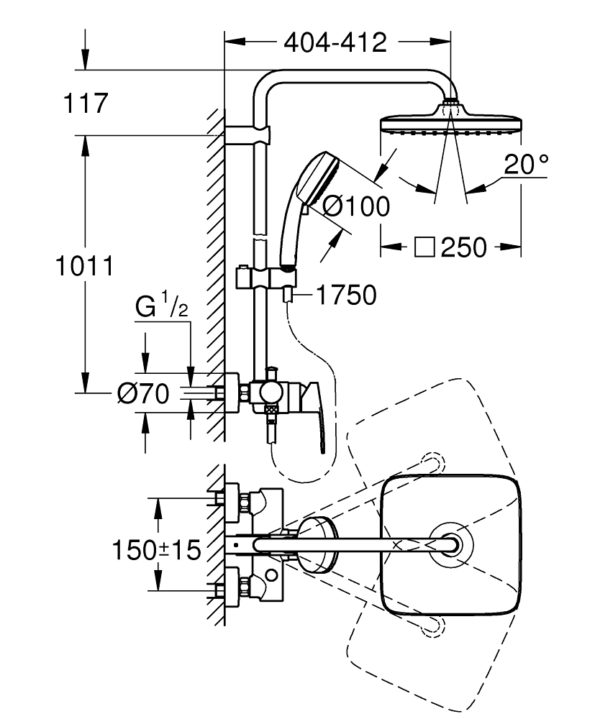 N Tempesta Cosmopolitan 250 Shower System OHM Cube C/W Mixer - Image 2