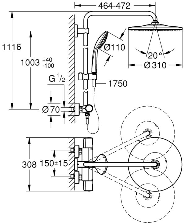 Euphoria System 310 Shower System with Thermostatic Mixer - Image 2
