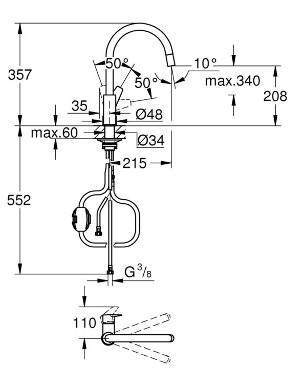 BauEdge Kitchen Mixer High C-Spout with Pull-out Spray - Image 2